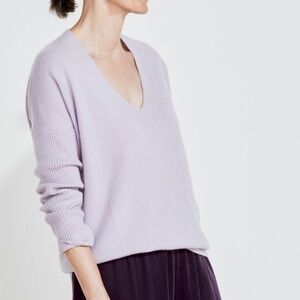 HAVEN Pure Cashmere Relaxed V-Neck Sweater Lavender Purple Large Women’s